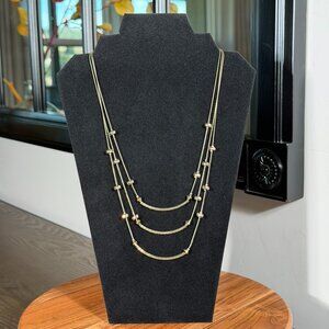 Layered Gold Multi-Strand Necklace with Bar & Bead Details